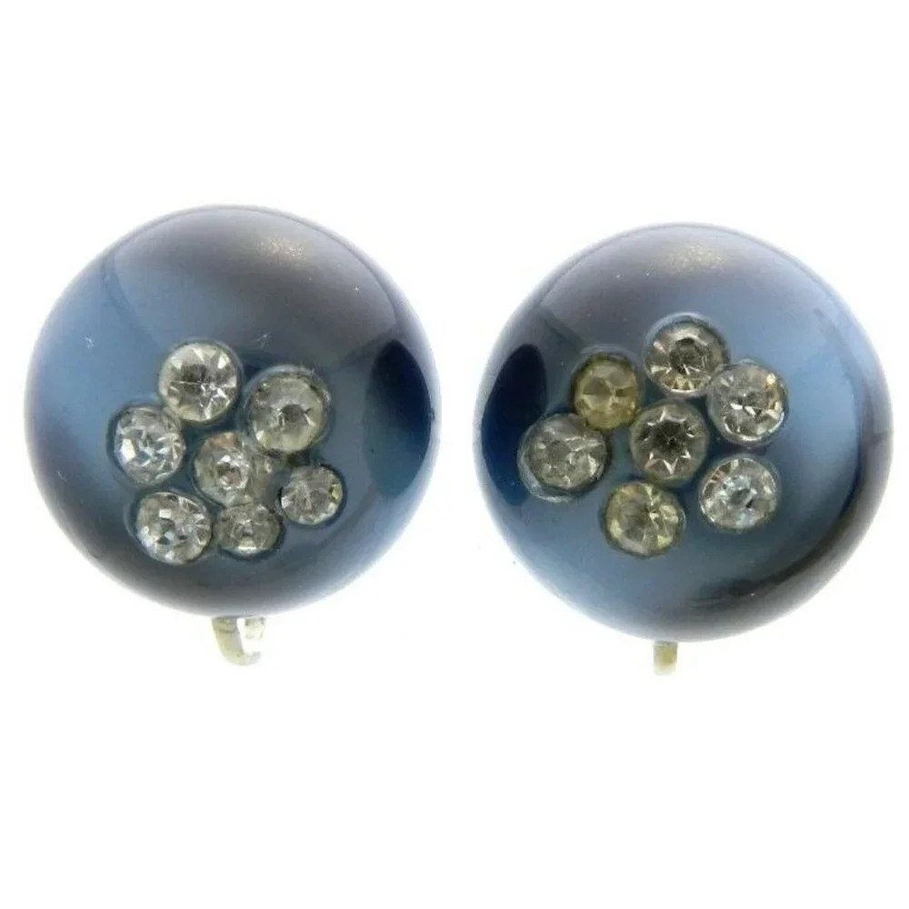 Silver Tone Blue Moonglow Thermoset Clear Earrings
